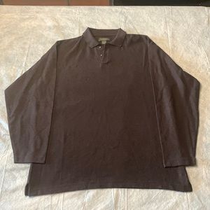 L Van Heusen brown 3/4 button down long sleeve casual dress shirt